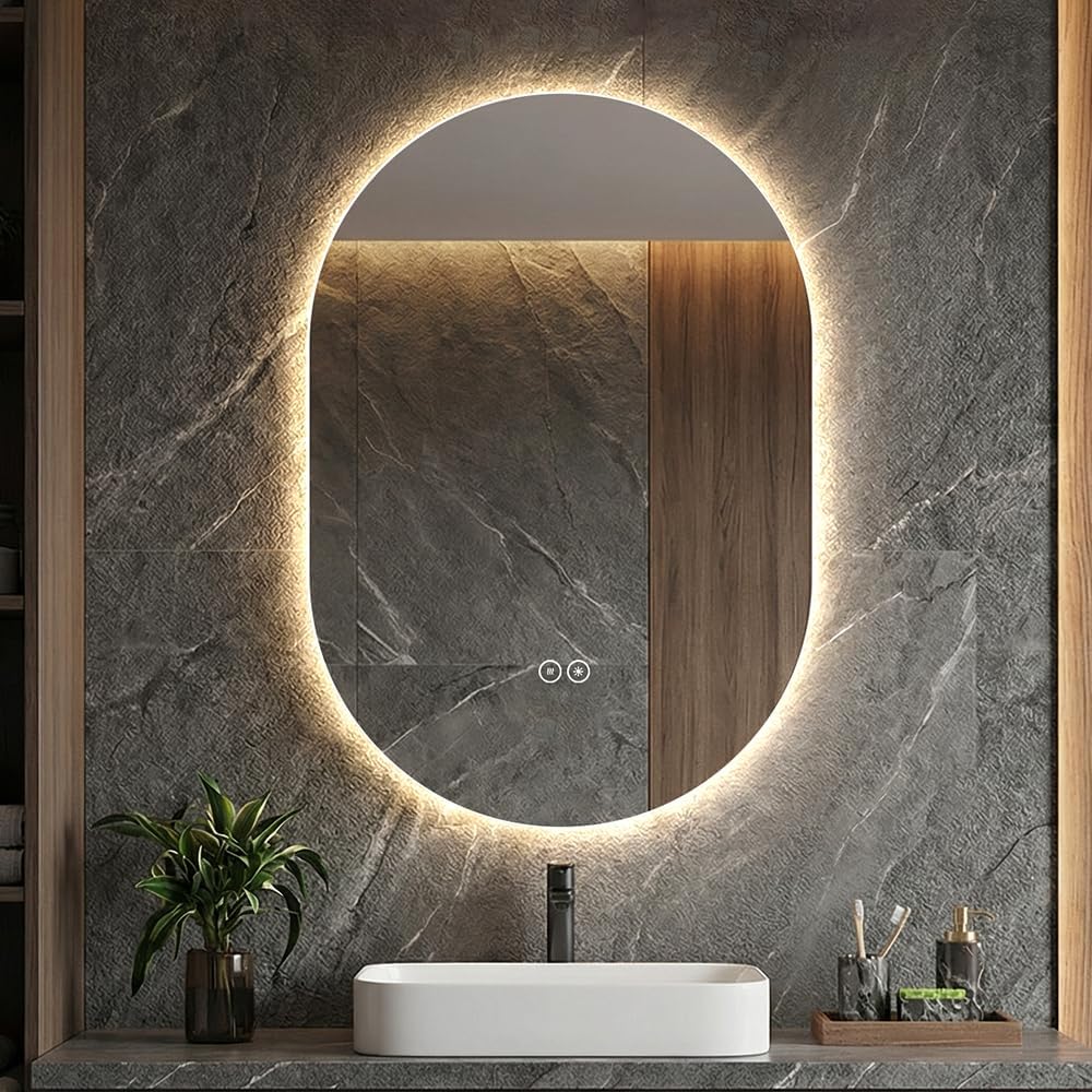 LAIYA 24V Full-Power Oval LED Bathroom Vanity Mirror, 36X24inch Frameless Backlit Mirror with Light, Smart Anti-Fog Waterproof Mirror with Memory Function Dimmable Lighted Mirror