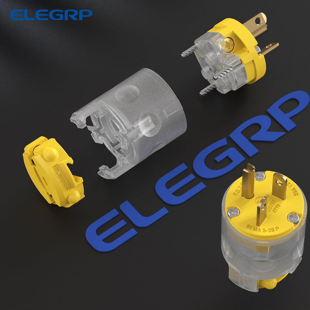 ELEGRP Lighted 20 Amp 125 Volt NEMA 5-20P 2 Pole 3 Wire Grounding Straight Blade Electrical Plug Replacement Cord Outlet Commercial Grade, Yellow, 2 Pack