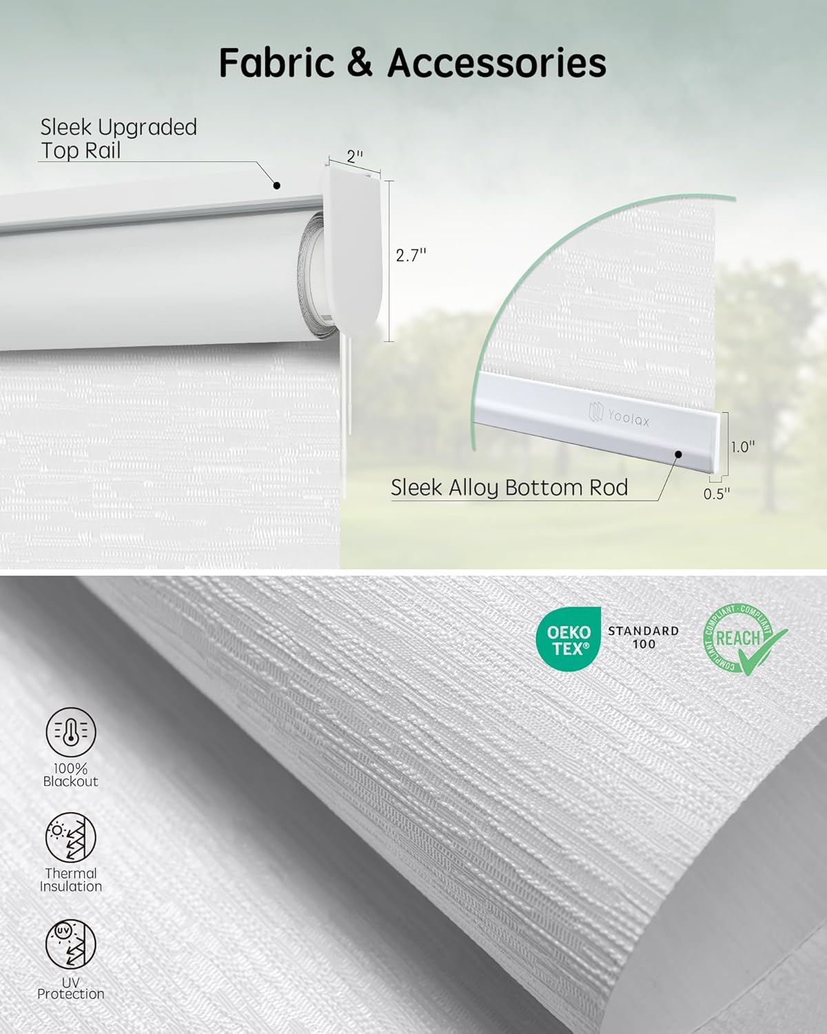 Yoolax Motorized Blinds with Remote, Blackout Smart Blinds for Windows Motorized Roller Shades, Automatic Window Blinds Directly Compatible with Alexa Electric Blinds (Jacquard White, 38" W x 72" H)