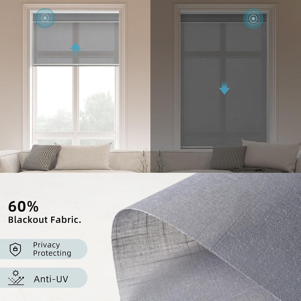 SmartWings Motorized Smart Roller Shades in Light Filtering, Electric Blinds with Remote for Windows Compatible with Alexa/Google Home/Homekit, Customized, 60% Blackout Twilight Veil