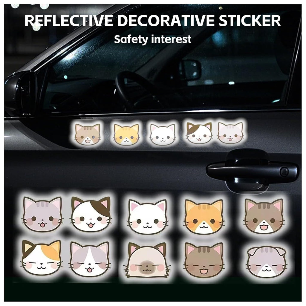 Reflective Stickers 20 Pcs, Outdoor Waterproof High Visibility Warning Safety Adhesive Reflector (1.5" X 1.8", Cat face)