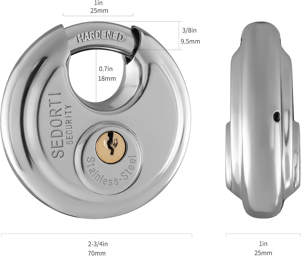 5-Pack Discus Padlocks Keyed Alike, 2-3/4 inch Wide, Stainless Steel 304 Round Lock, Waterproof and Rustproof Storage Lock with Brass Keys, Ideal for Storage Unit Gate, Outdoor, Shed, Fence