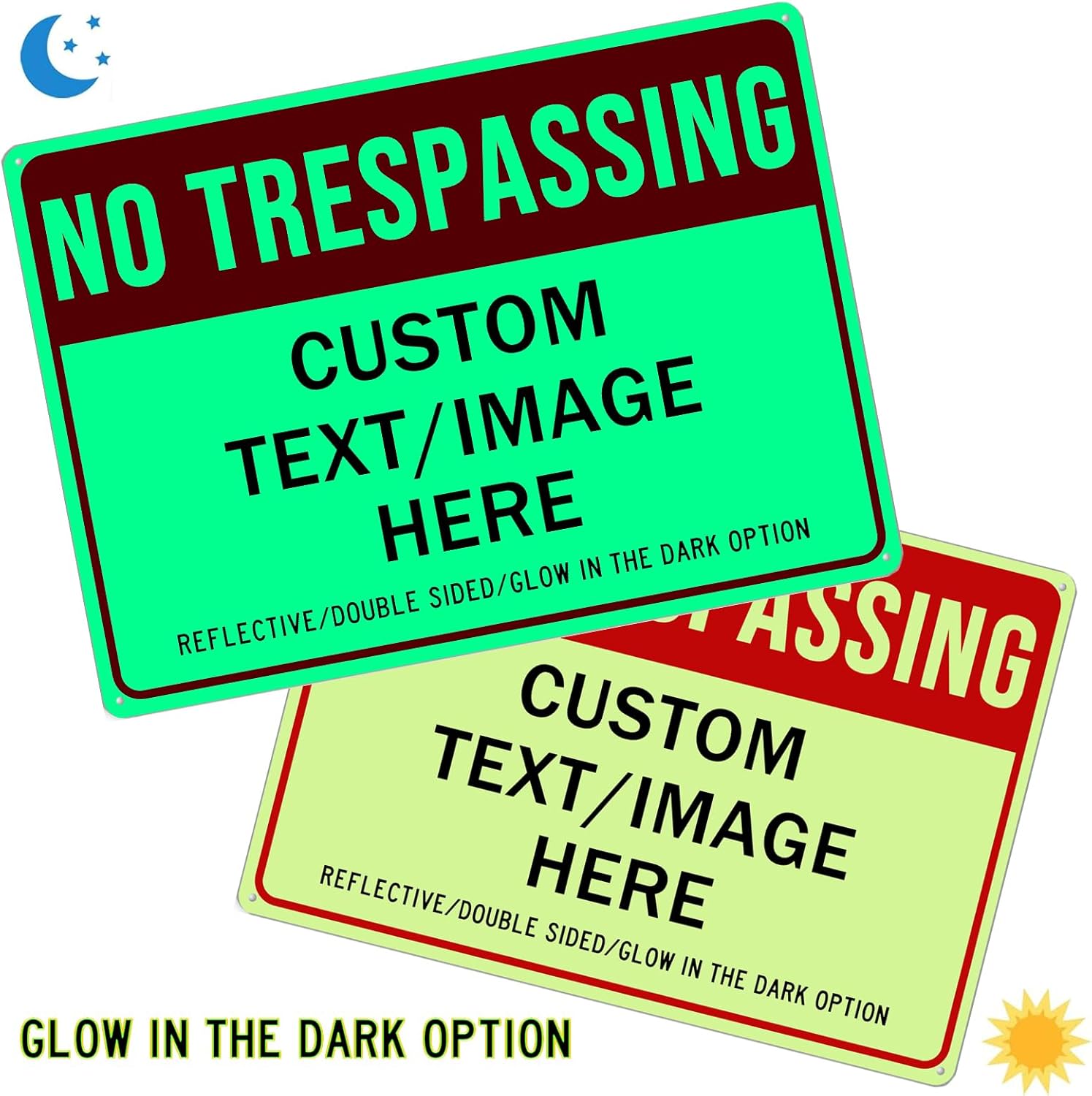 Custom No Trespassing Sign, Glow in the Dark/Reflective Option, 24''x18'' Personalized Large Aluminum Warning Signs, Customize for Business, Yard, Garden, School, Driveway, Outdoor