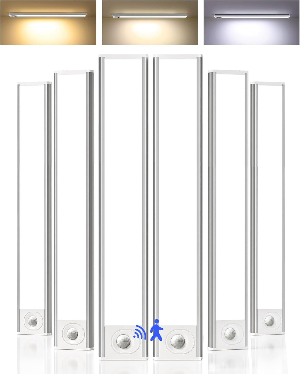 Under Cabinet Lighting, 12inch Rechargeable Motion Sensor Light Indoor, 1800mAh Battery Operated Closet Lights, with Dimmable & 3 Color Temps, Wireless Under Counter Lights for Kitchen,Stairs(6Pack) ﻿