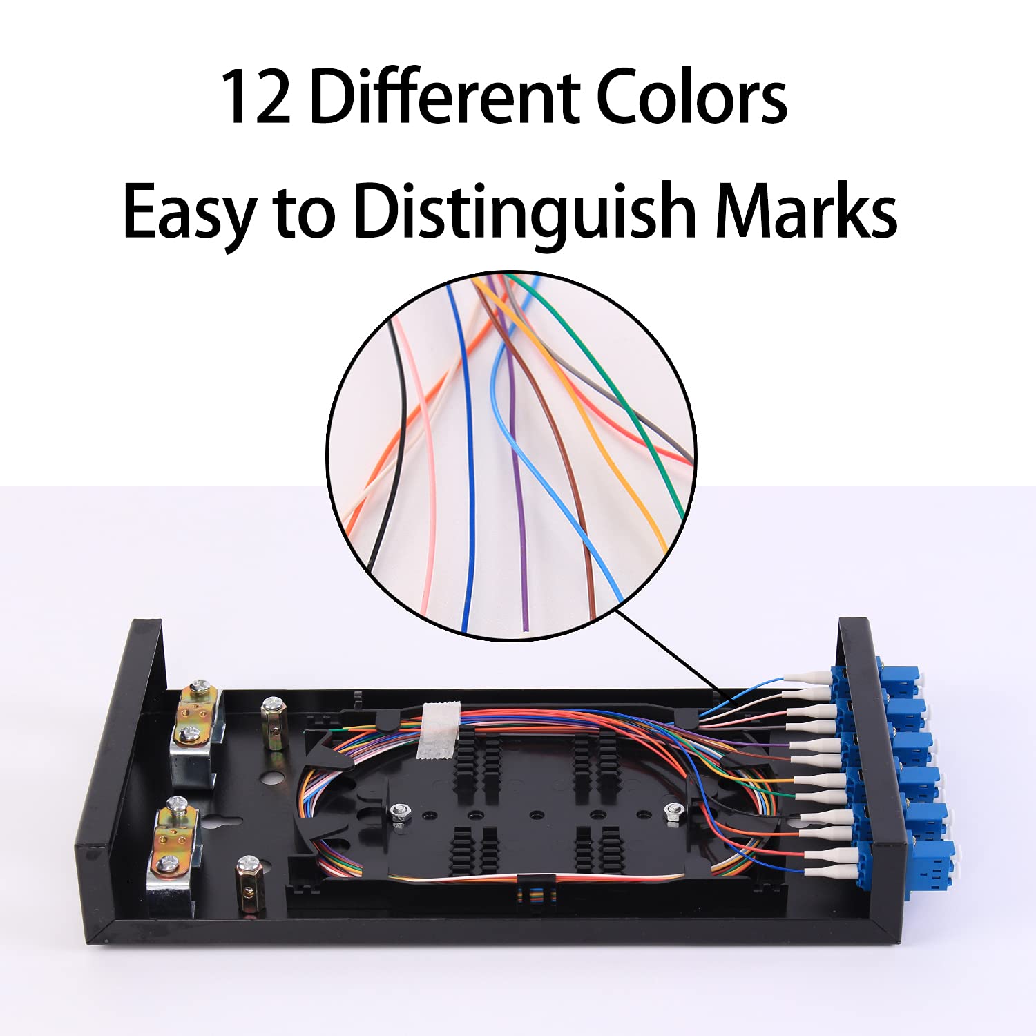 VFLTOOL LC-SM 6 Duplex Box Cables 12 Port Wall Mount Fiber Enclosure With Spool Singlemode OS1 Kit - Includes 1 Meter 12 Strand UPC Pigtail and 6 Port Duplex LGX Loaded Panel