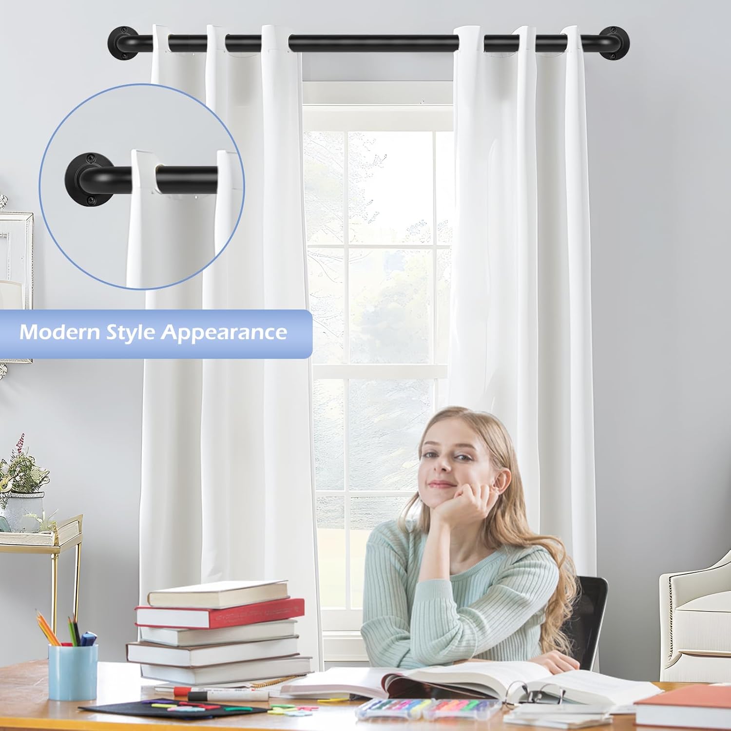 Black Wrap Around Curtain Rods 28 to 48 Inch:Blackout Heavy duty Adjustable Window Curtain Rod for Bedroom,Industrial Darkening Curved French Metal Single Drapery Rods Easy Install,Matte Black