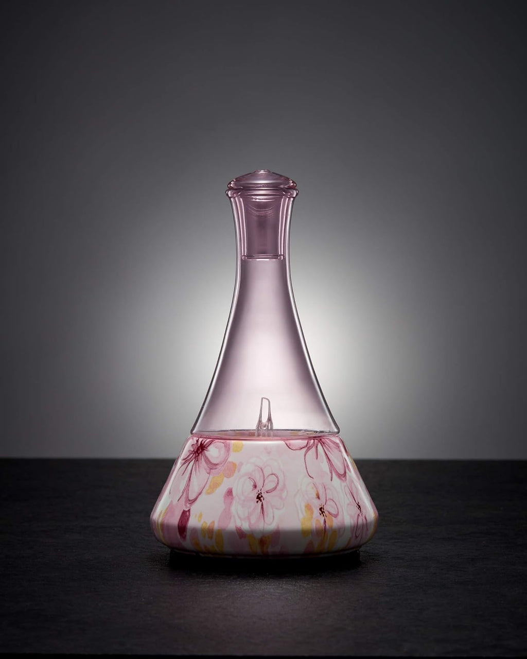 Opulence - Nebulizing Diffuser for Essential Oil/Aromatherapy with Pink Floral Ceramic Base and Pink Hand-Blown Glass with Touch Sensor Light Switch - No Heat, No Water, No Plastic