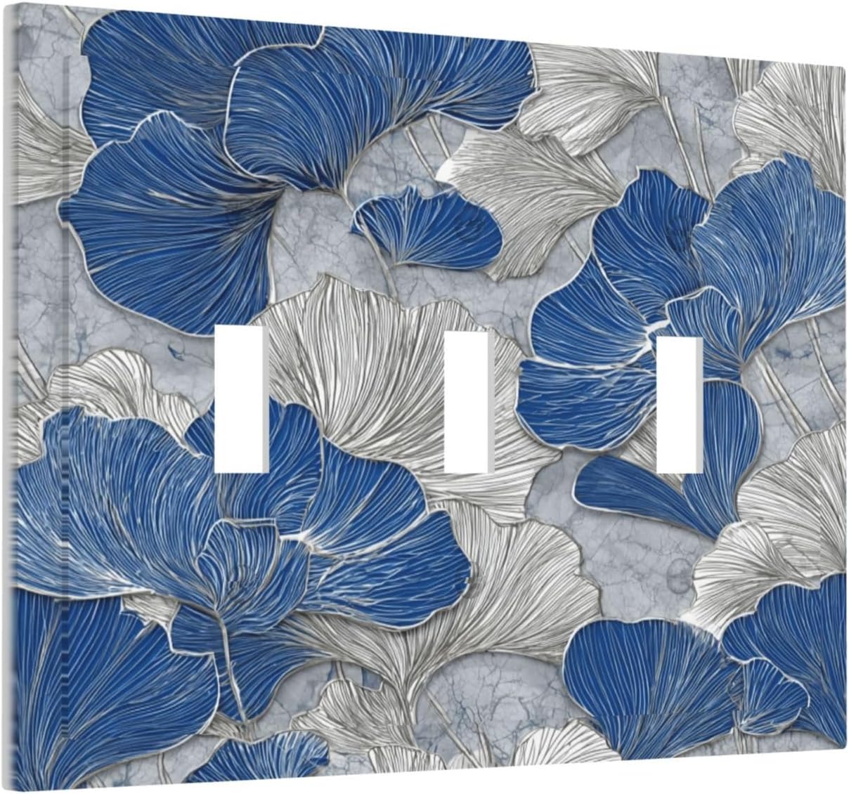 Abstract Blue Marble Plant Leaves 3 Gang Triple Toggle Decorative Light Switch Covers Electrical Faceplate Switch Plates for Bathroom Kitchen Home