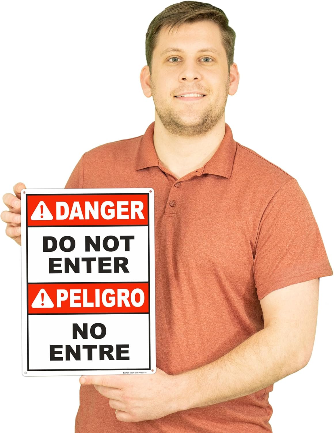 Brimar - 10" x 14" - Bilingual Danger Do Not Enter Sign - .040″ Rust-Free Aluminum - Safety Promotion - Easy Installation
