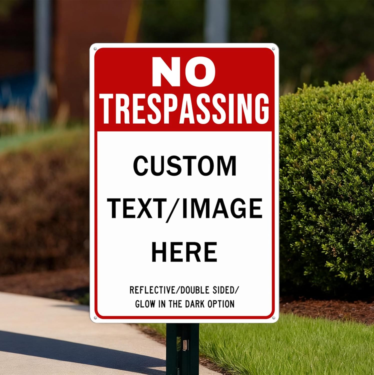 Custom No Trespassing Sign, Glow in the Dark/Reflective Option, 20''x15'' Personalized Large Aluminum Warning Signs, Customize for Business, Yard, Garden, School, Driveway, Outdoor