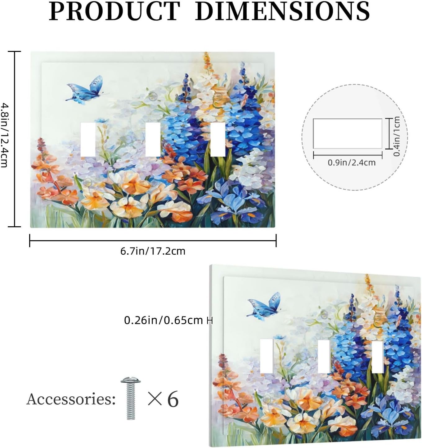 Decorative Light Switch Plate Covers Rustic Colorful Floral Garden Flowers 3 Gang Light Switch Cover Plate Triple Toggle Wall Plate Outlet Covers Faceplate for Country Bedroom Home Decor