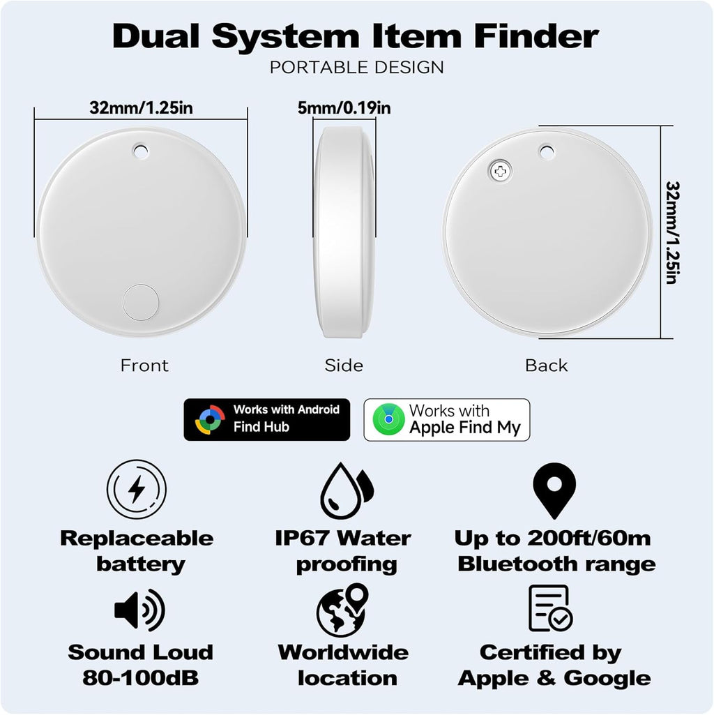 Eelexa Smart Tag Tracker, Dual System Air Tracker Tag for iOS and Android, Compatible with Apple Find My or Google Find Hub Smart Keys Finder Item Locator with Waterproof&Light (White-1Pack)