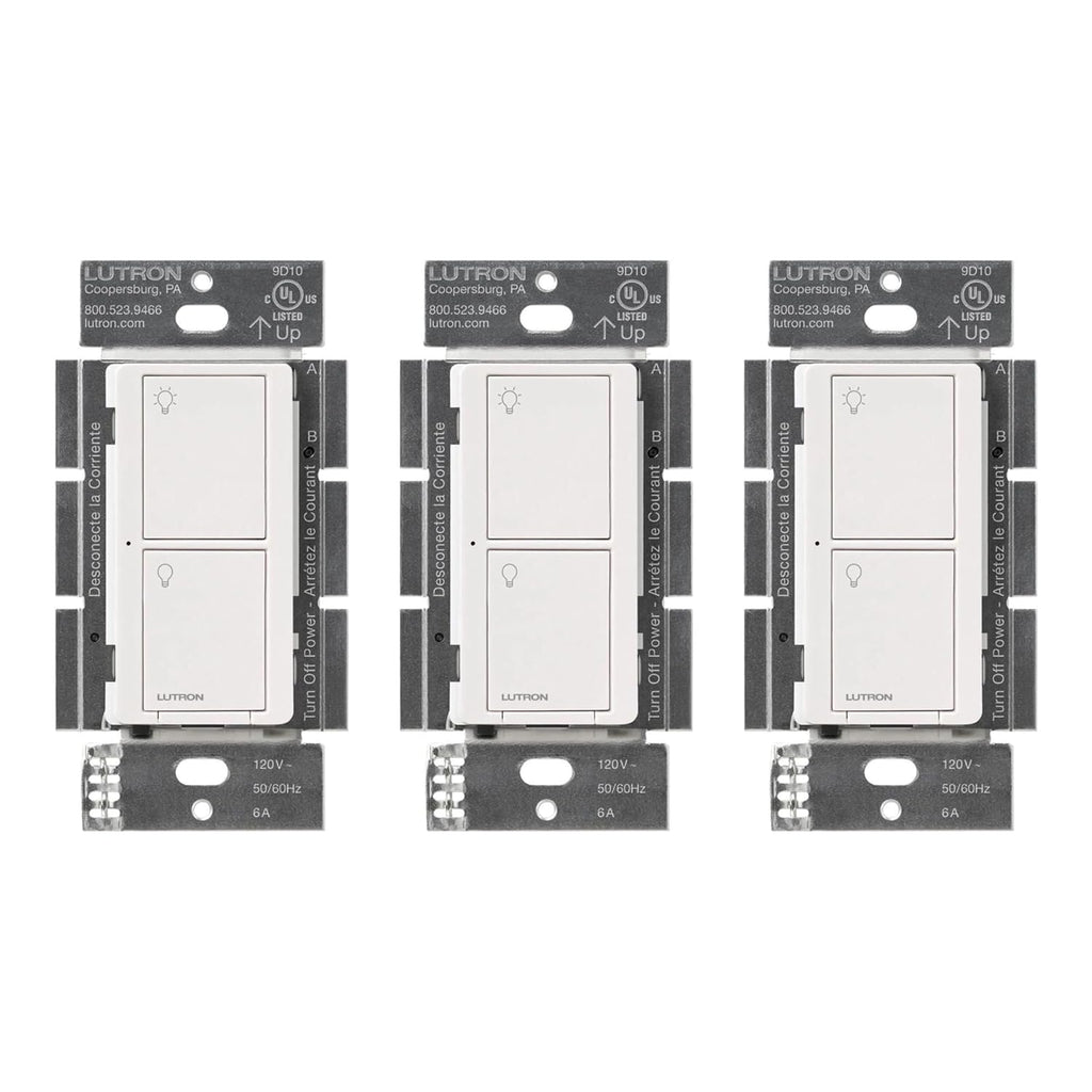 Lutron Caseta Original Smart Light Switch (Lutron Smart Hub Required), for Home, LED Lights, and Fans, 6 Amp, Single-Pole/3-Way, Neutral Required, PD-6ANS-WH 3 Pack, White