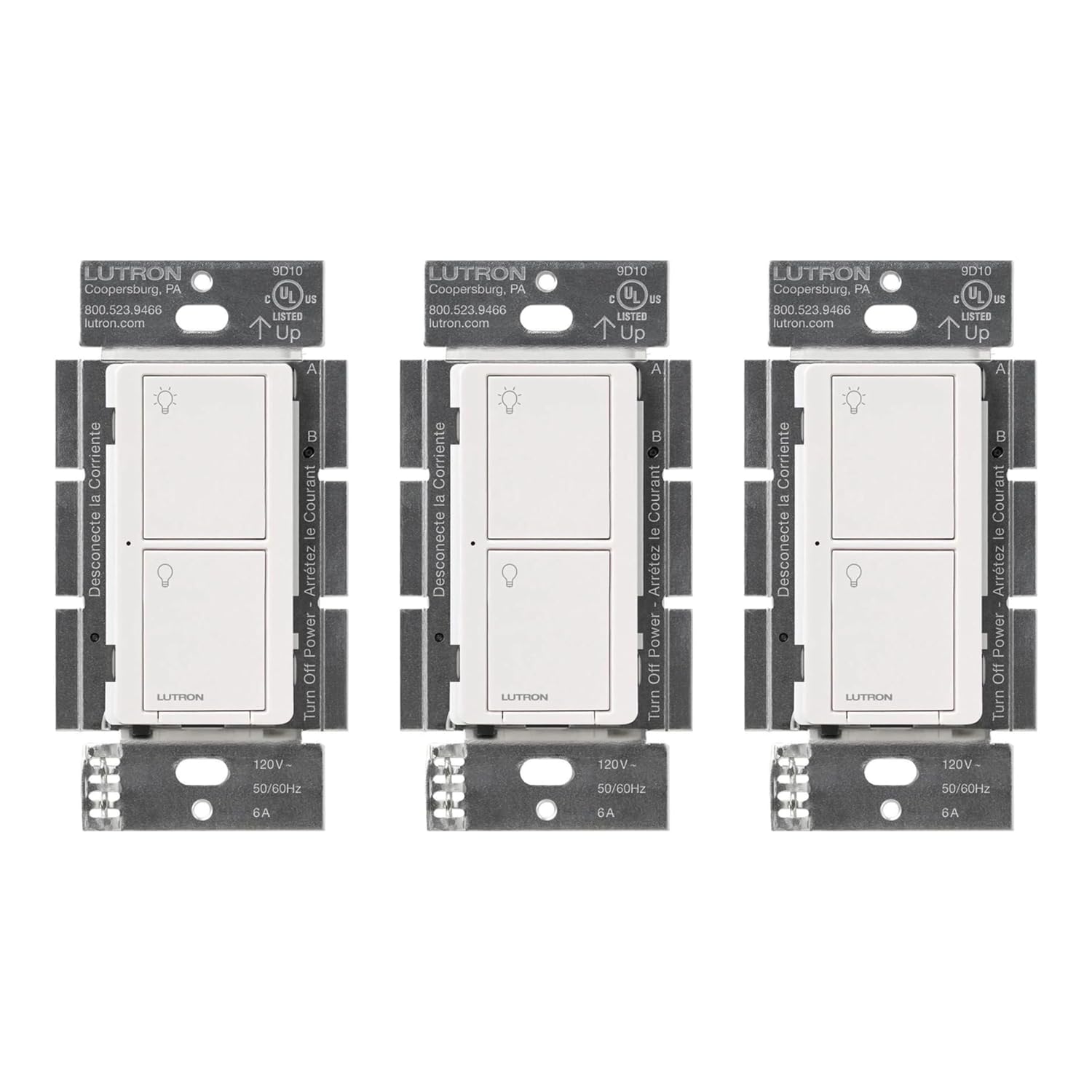Lutron Caseta Original Smart Light Switch (Lutron Smart Hub Required), for Home, LED Lights, and Fans, 6 Amp, Single-Pole/3-Way, Neutral Required, PD-6ANS-WH 3 Pack, White