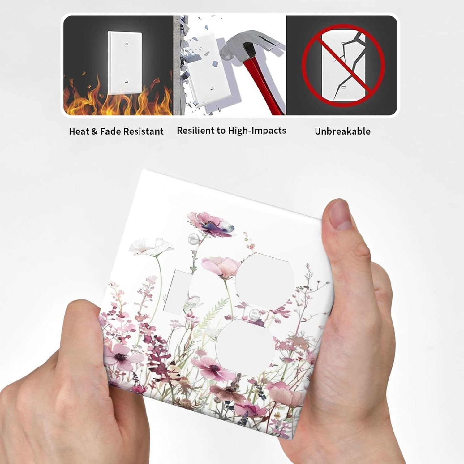Floral Pink Watercolor Wildflowers Plant Flower Wallplates 1 Toggle 1 Duplex Switch Plate Electrical GFCI Faceplate Decorative Light Switch Covers for Bedroom Living Room Decor