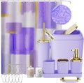 Purple Bathroom Accessories Set, Bathroom Sets with Shower Curtain, Purple Bathroom Accessories with Trash Can, Soap Dispenser, Soap Dish, Toilet Brush Holder, Qtip Holders for Bathroom