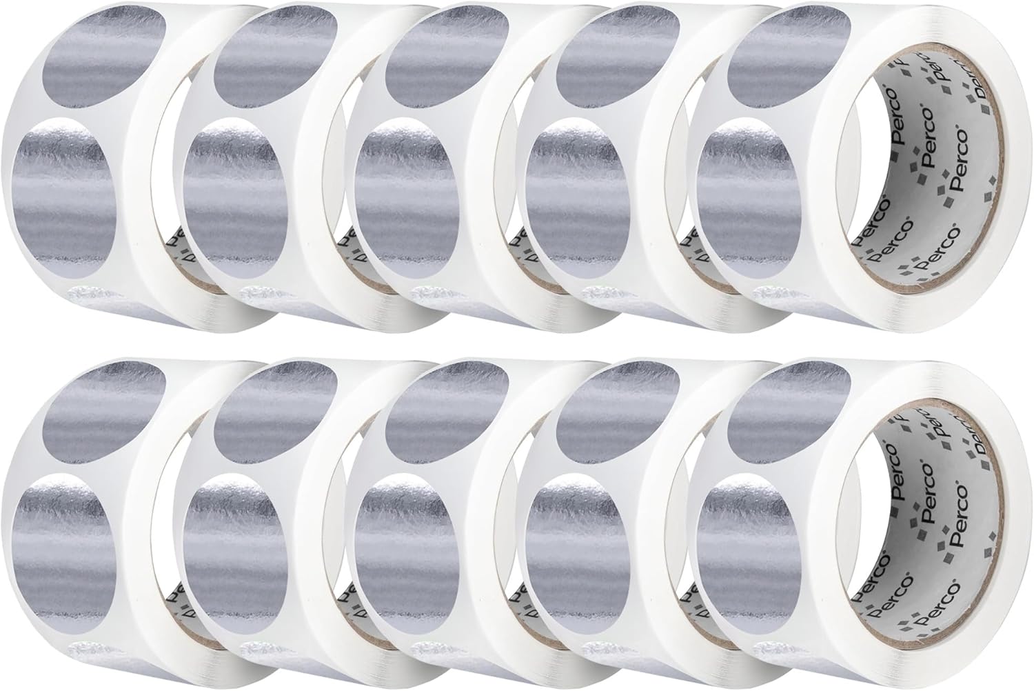 Perco Metallic Silver 2-Inch Perforated Circle Dot Sticker Labels — 10 Rolls, 5,000 Round Stickers — with Permanent Adhesive for Awards, Product Seals, Gift Packaging, Event Marking — Made in USA