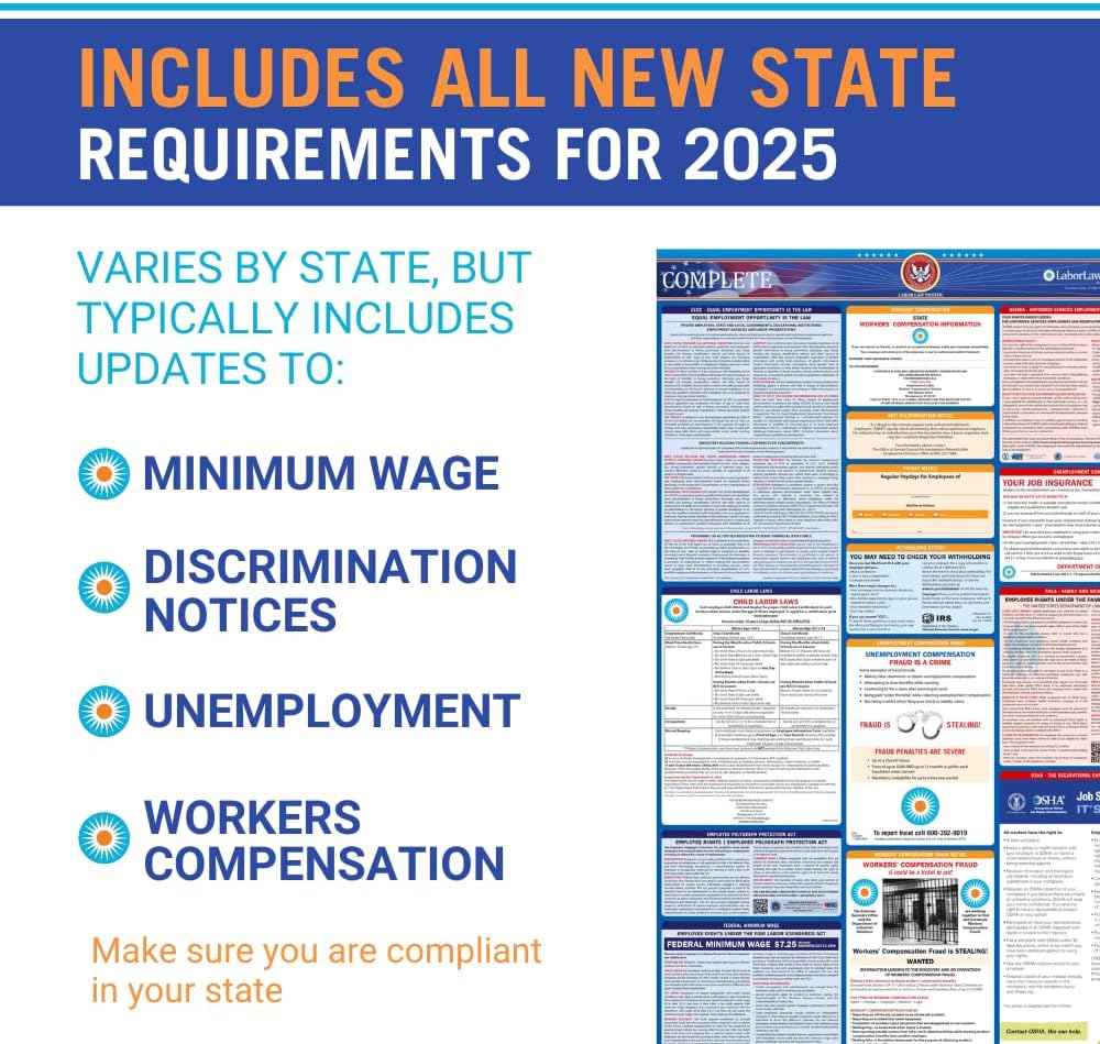 New Mexico Labor Law Poster 2025- State, Federal, OSHA Compliant - Workplace Required Posting for Employees - Spanish OSHA Poster - UV Laminated Waterproof - 26” x 39.5” - Spanish