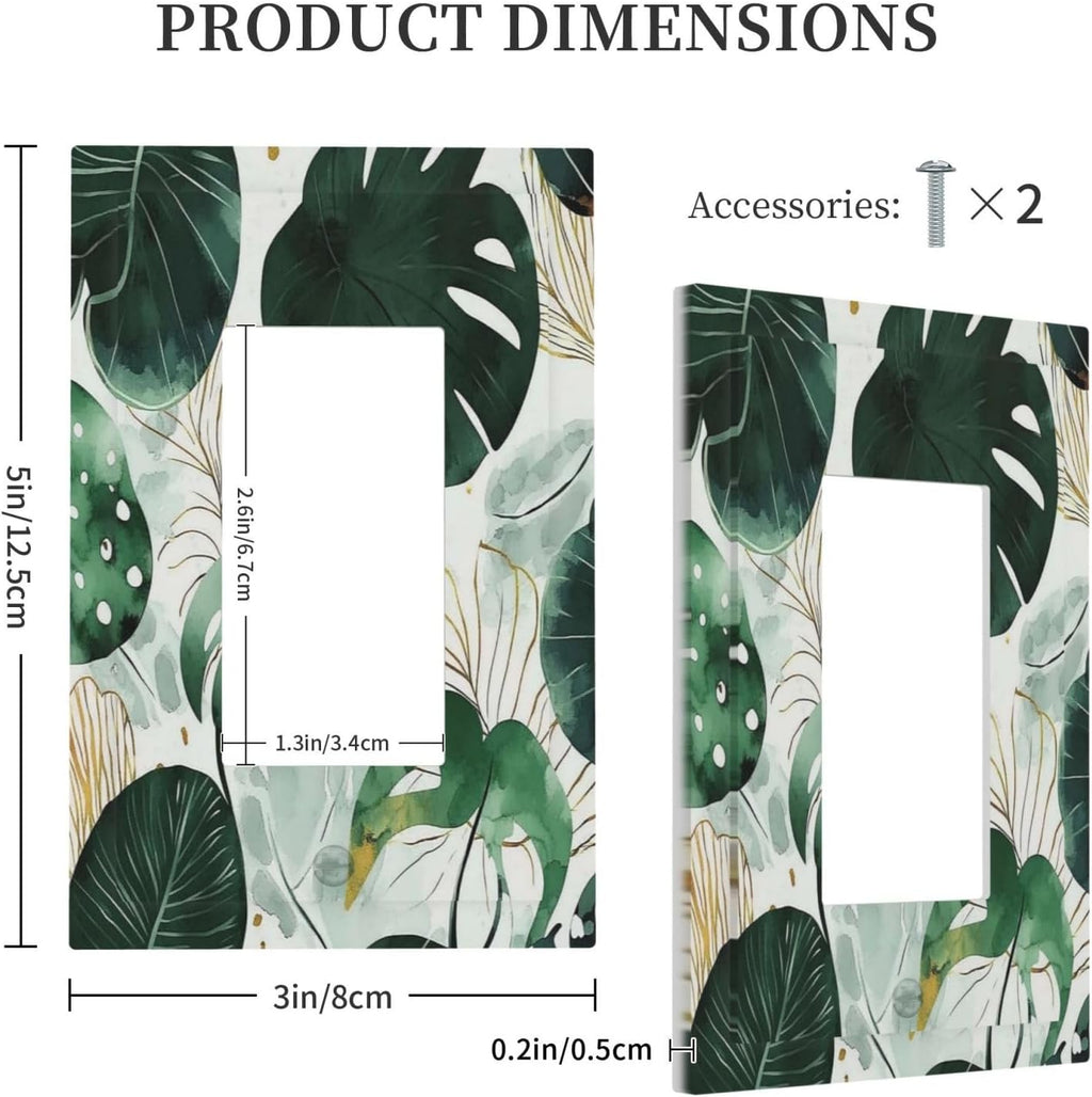 Boho Tropical Green Leaf Watercolor Banana Leaves Decorative Outlet Covers 1 Gang Single Rocker Light Switch Cover Plate Wall Plates Gfci Faceplate For Bed Room Living Room Decor