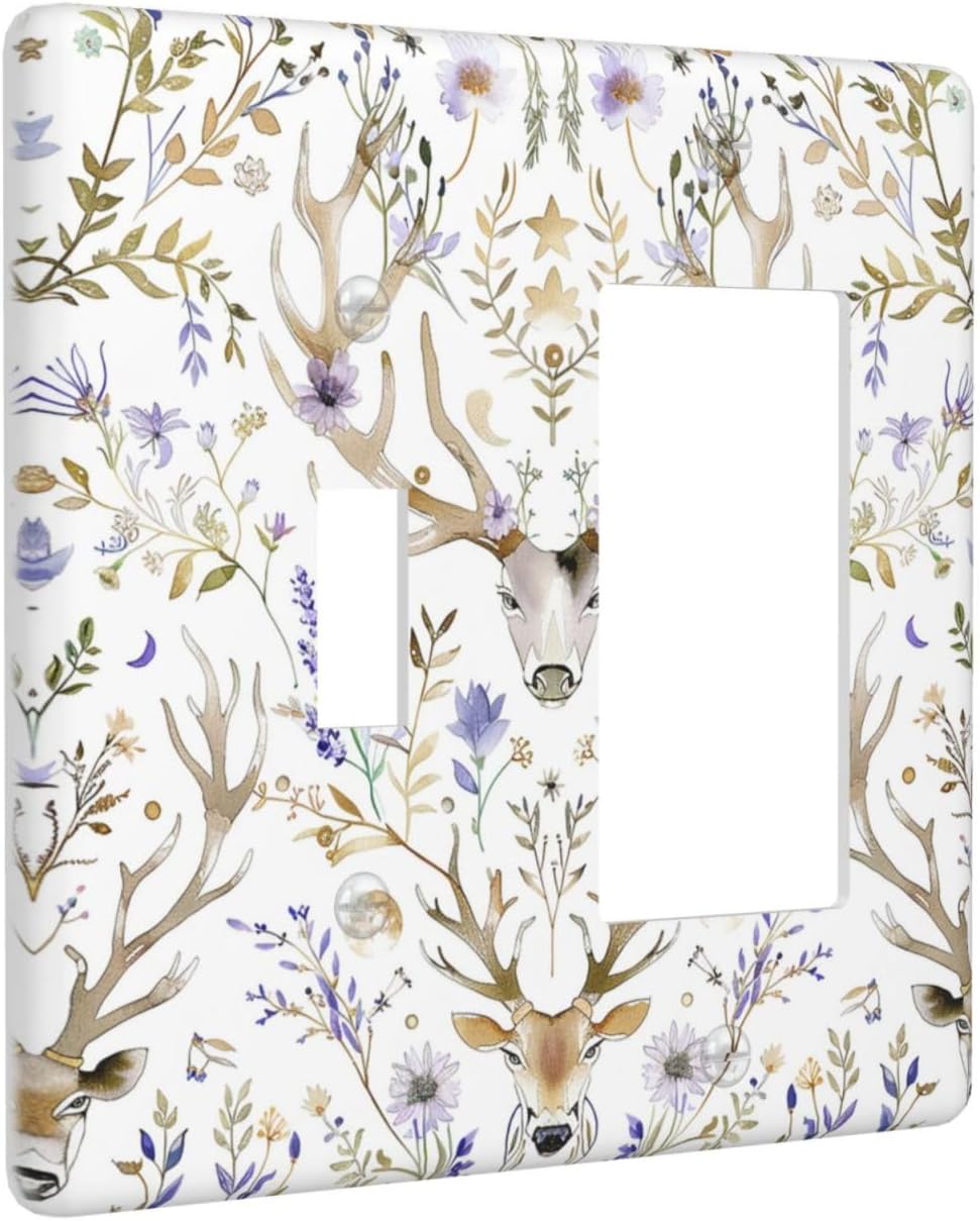 Outlet Covers Gothic Retro Floral Damask Elk Wild Flower 1 Toggle 1 Rocker Combination Decorative Wall Plate Electrical Switch Plates Light Switch Cover Plate For Bed Room Living Room