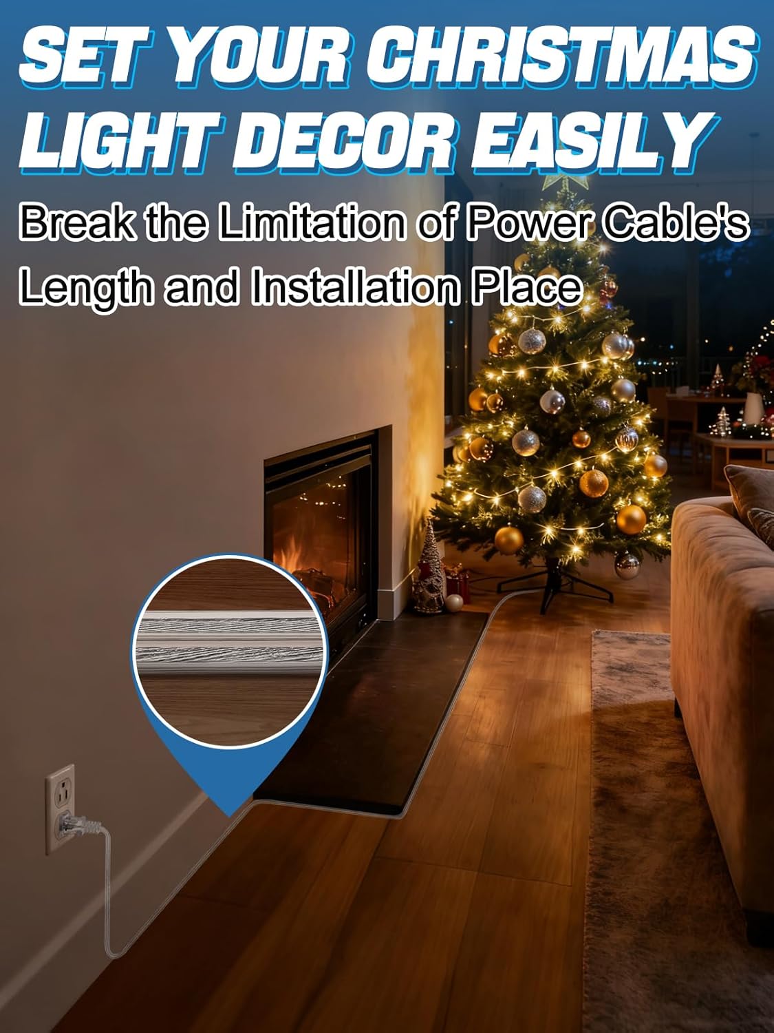 15ft Clear Extension Cord - Male to Female Invisible Indoor Thin 2 Prong Power Cable for Christmas Light Extension Cord, UL-Certified (2 x 18 AWG 250V 6A)
