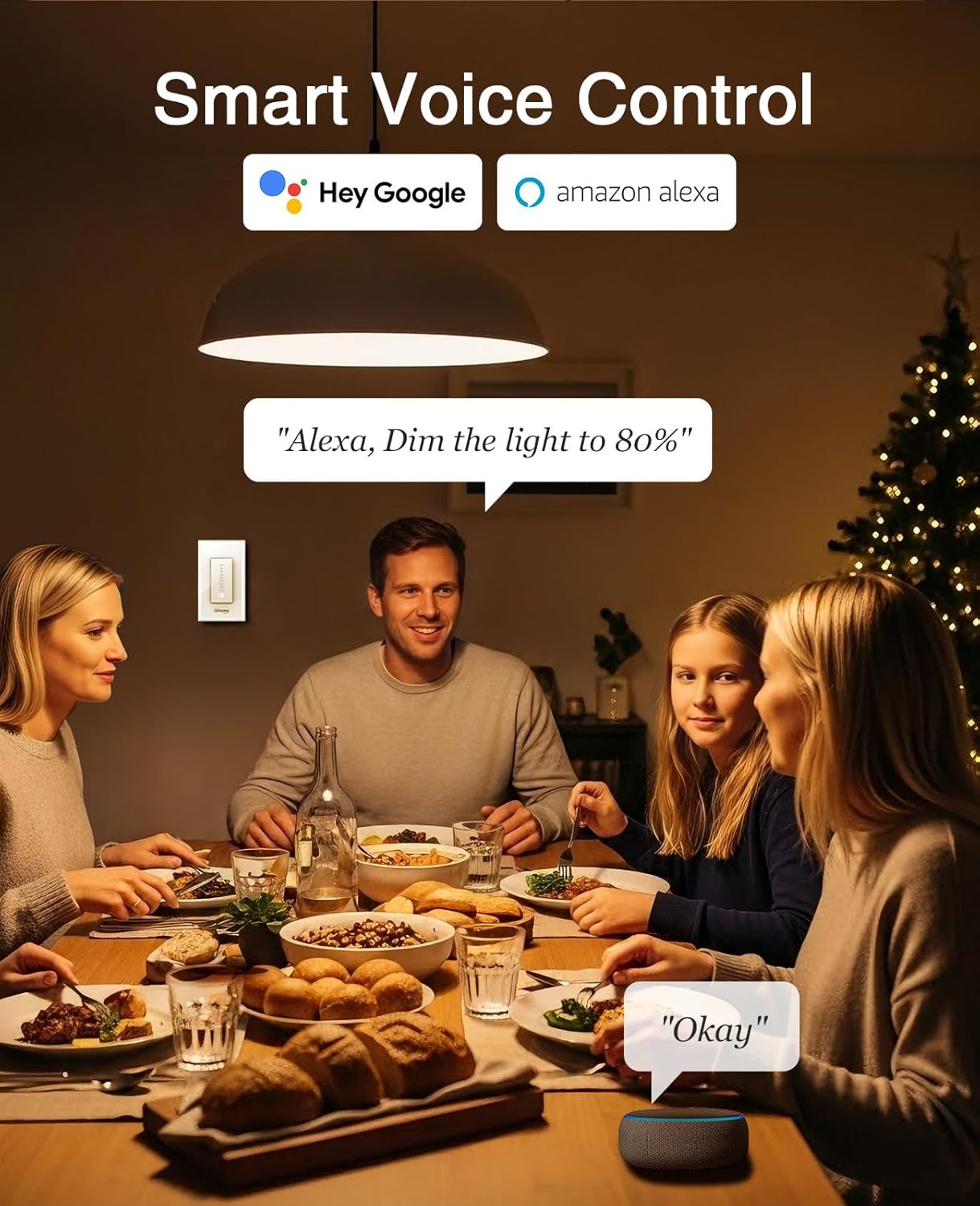 GHome Smart Dimmer Switch, Single Pole, 2.4GHz WiFi Dimmer Light Switch Works with Alexa and Google Home, Voice & APP Remote Control | Timer & Schedule | UL Certified, Neutral Wire Required, 3 PACK