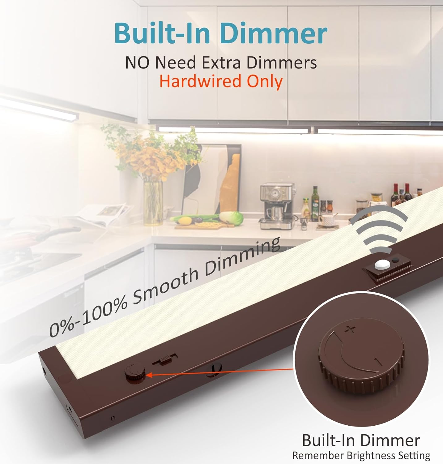 LED Under Cabinet Lighting Motion Sensored Hardwired with Built-in Dimmer, 32 Inch 16W Dimmable 5 Color 2700/3000/3500/4000/5000K, Linkable Eyes Care for Kitchen, Counter, ETL Listed, Bronze