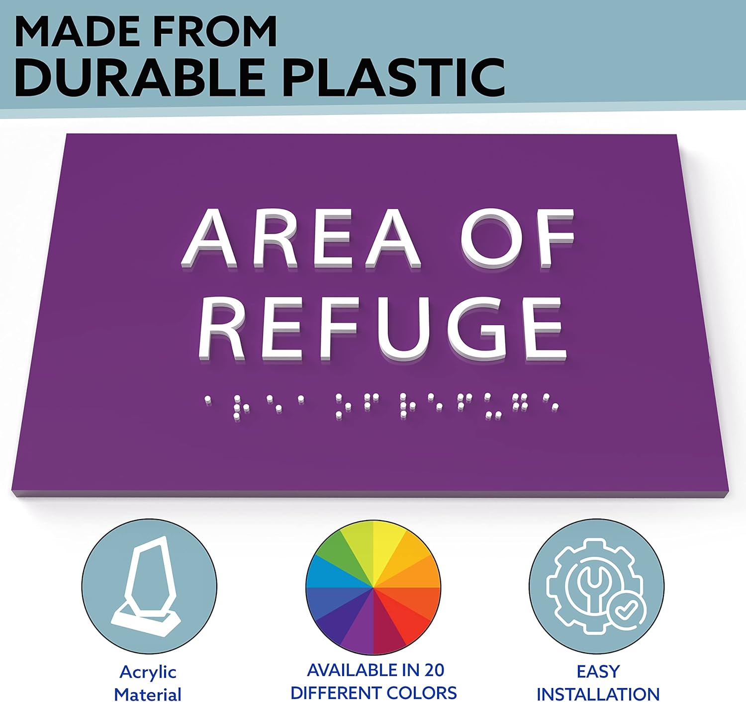 6" X4" Area of Refuge Sign - ADA Compliant Tactile Graphics Grade 2 Braille Text | Wall Mount Plastic Signs for Shopping Malls, Offices, Hotels, Schools, Apartments & Restaurants