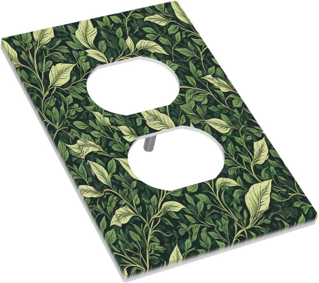 Vintage Green Plant Leaves 1 Gang Duplex Receptacle Switch Wall Plate Decorative Switchplate Outlet Covers Electrical Plug Cover Faceplate for Bathroom Home Decor 5 X 3 IN
