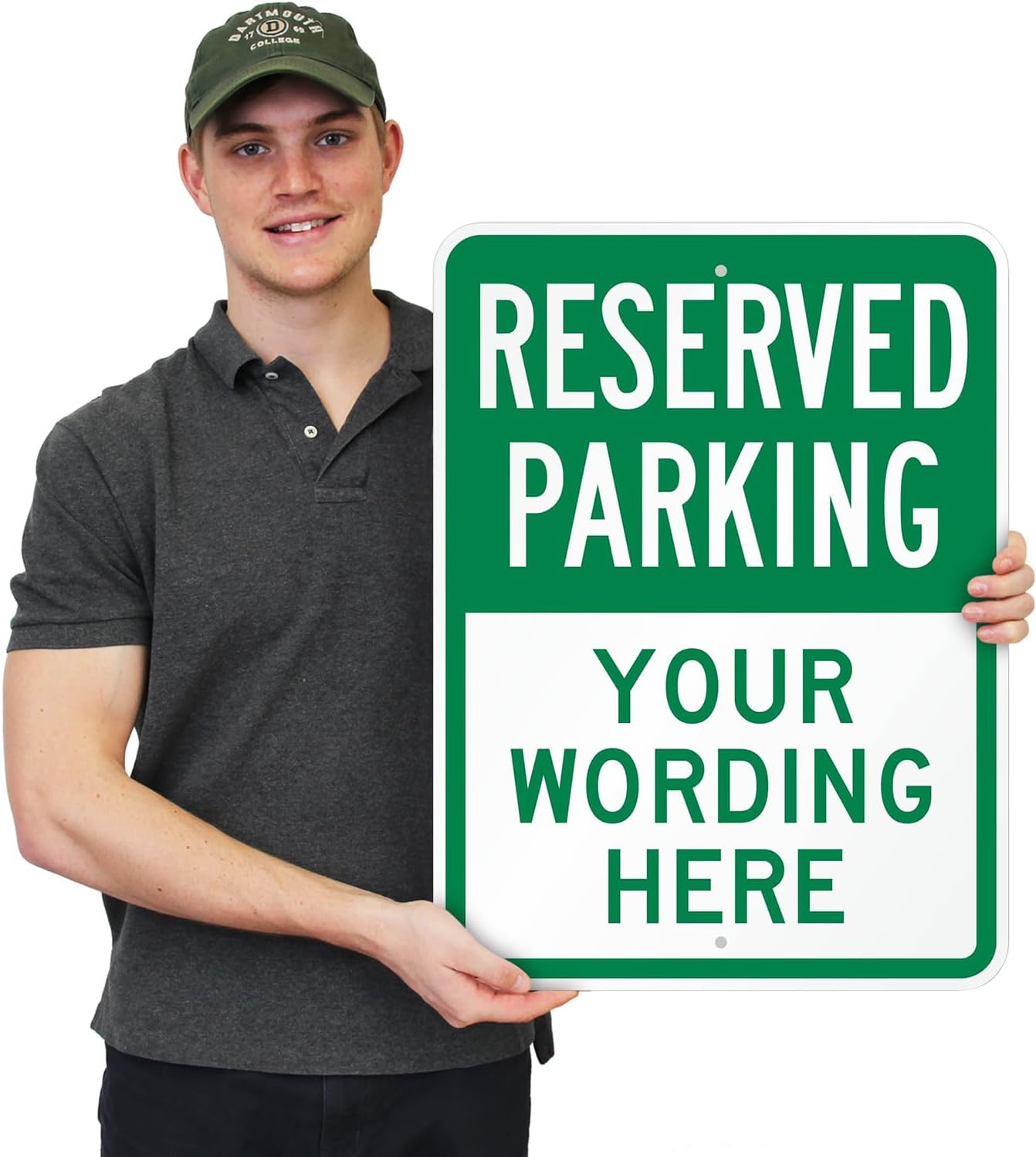 SmartSign 24 x 18 inch Custom “Reserved Parking” Metal Sign - Add Text, 80 mil Laminated Rustproof Aluminum, Green and White, Made in USA