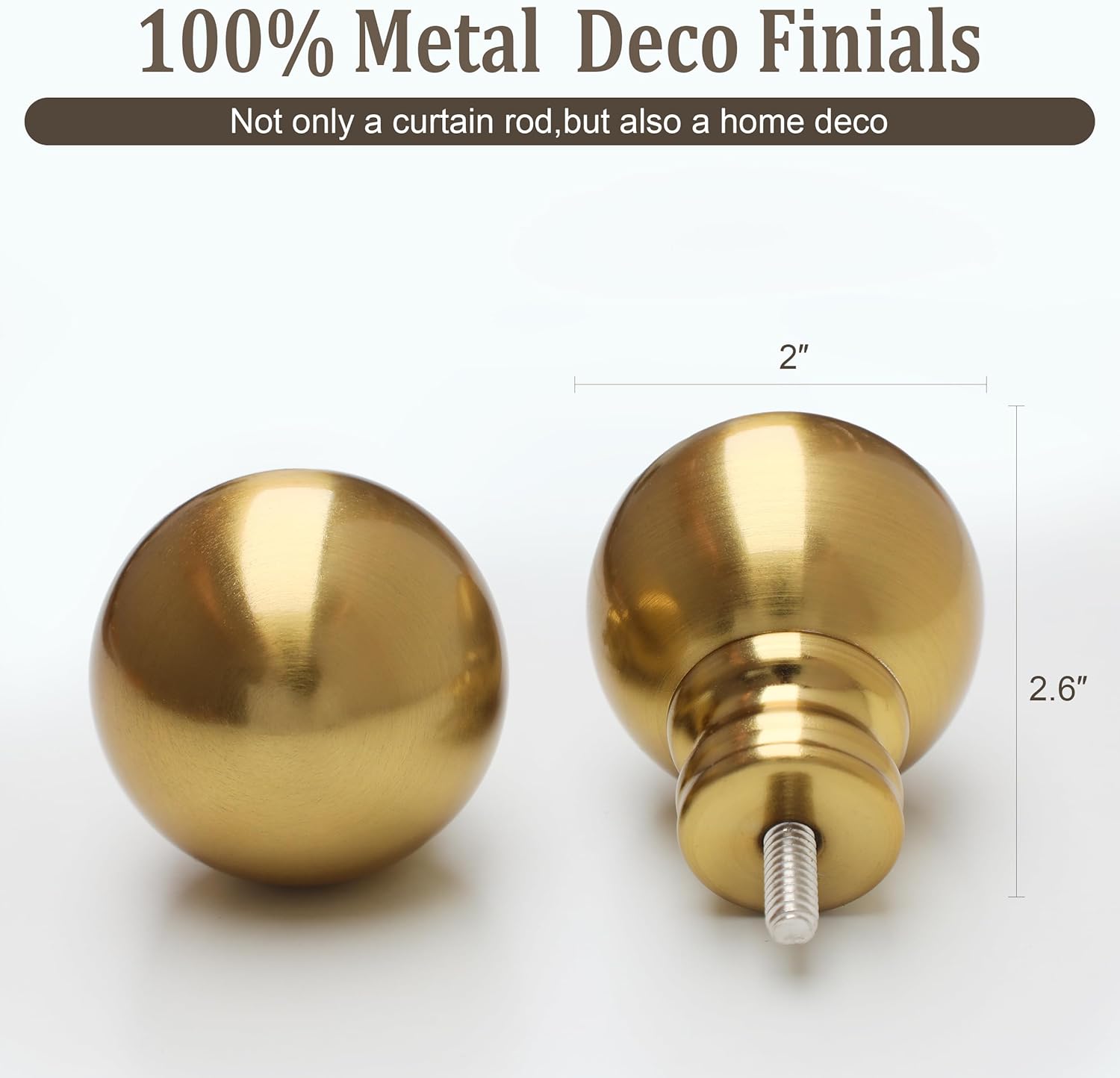 Modern Gold Curtain Rods for Windows 28 to 48 Inch 1" Diameter Adjustable Heavy Duty Brass Window Curtain Rod with Metal Finials for Living Room Bedroom Farmhouse Kitchen Outdoor