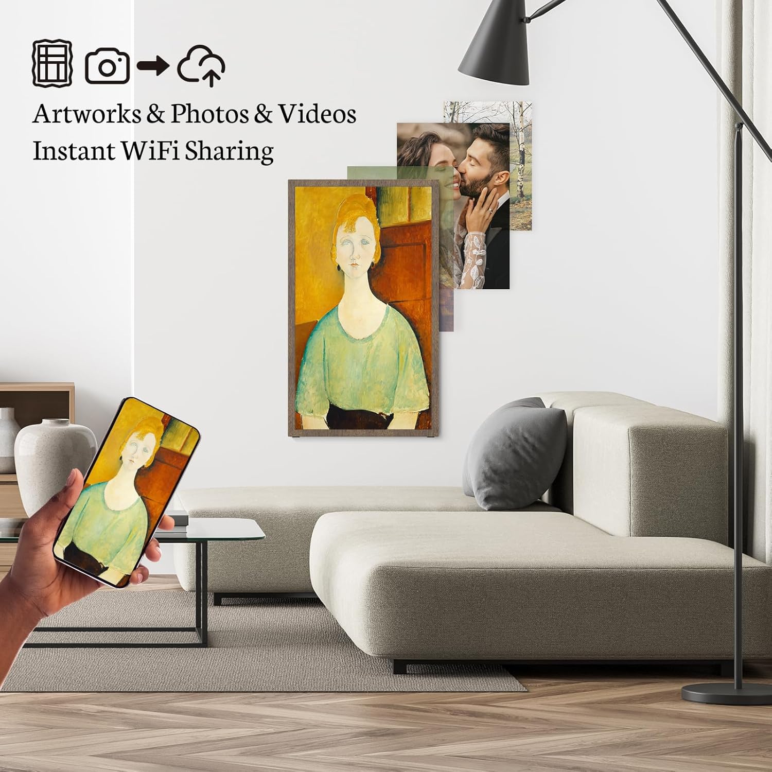 BSIMB Large Digital Picture Frame 21.5 Inch, 64GB Touchscreen 1920x1080 FHD WiFi Digital Photo Frame Electronic Remote Control, Share Pictures/Videos via App/USB/SD Easy Setup Gifts for Mom, Dark Wood