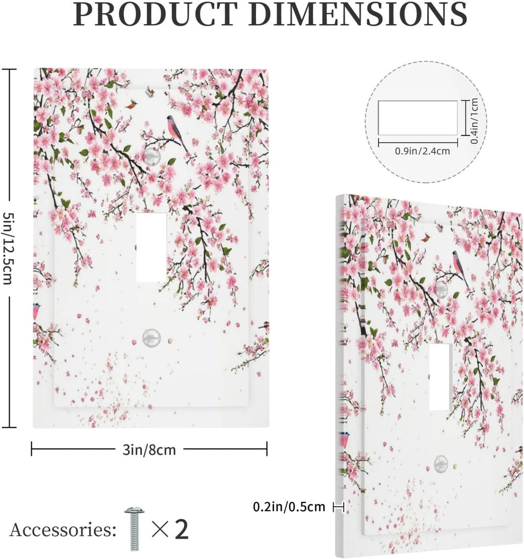Decorative Light Switch Plate Covers Rustic Plum Blossom Pink Flowers 1 Gang Light Switch Cover Plate Single Toggle Wall Plate Outlet Covers Faceplate for Home Bedroom Decor （2 Pack）