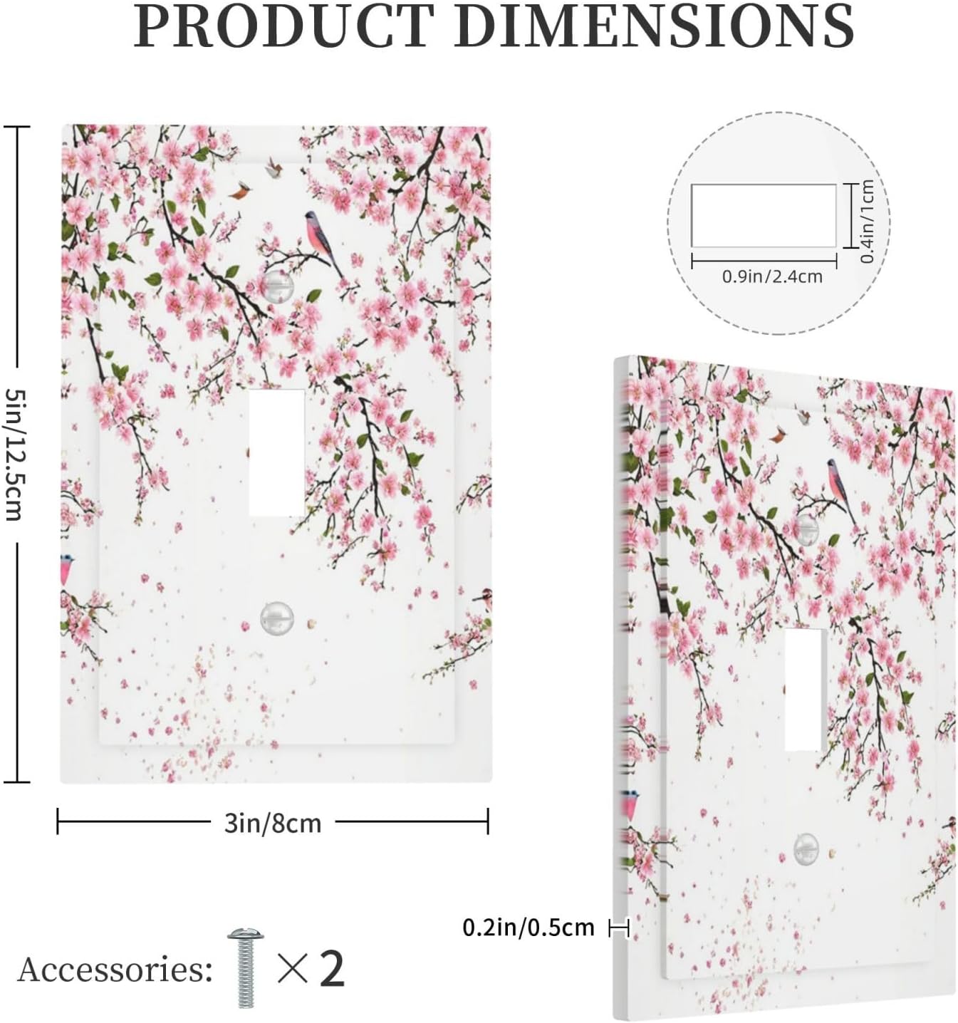 Decorative Light Switch Plate Covers Rustic Plum Blossom Pink Flowers 1 Gang Light Switch Cover Plate Single Toggle Wall Plate Outlet Covers Faceplate for Home Bedroom Decor （2 Pack）