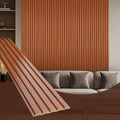 OUZUGIE WPC Acoustic Slat Wall Paneling, 8-Pack 96 x 6 Inches 3D Wall Panels for Interior Wall Decor,Living Room,TV Background,Study Room,Office Spaces,Bedroom,Low Grille (Teak)