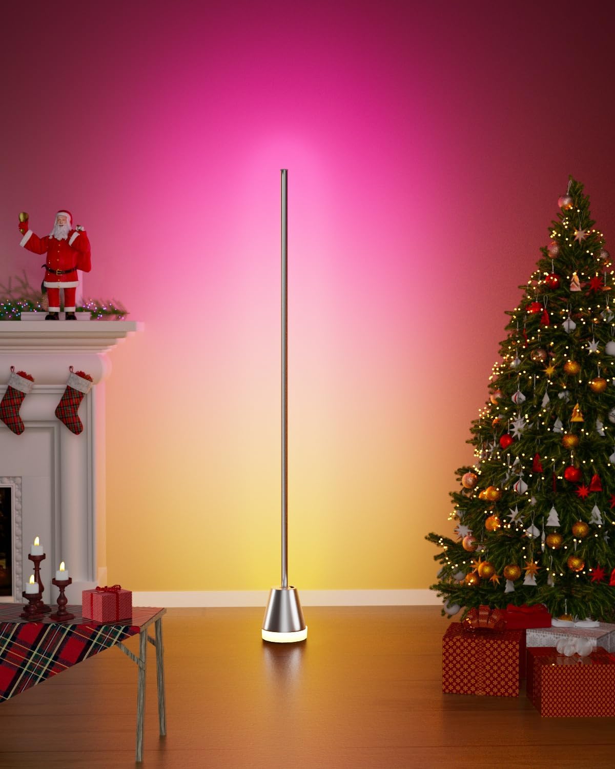 Keepsmile Smart RGB LED Corner Floor Lamp, Bright Standing Lamps for Living Room with APP and Remote,Modern Floor Lamp with Music Sync and 16 Million Colors, Ambient Light for Bedroom Silver