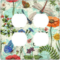 Dragonflies Flowers Butterfly 2 Gang 2 Duplex Outlet Light Switch Cover Decorative Wall Plate Cover For Home Living Bedroom Kitchen Decorative