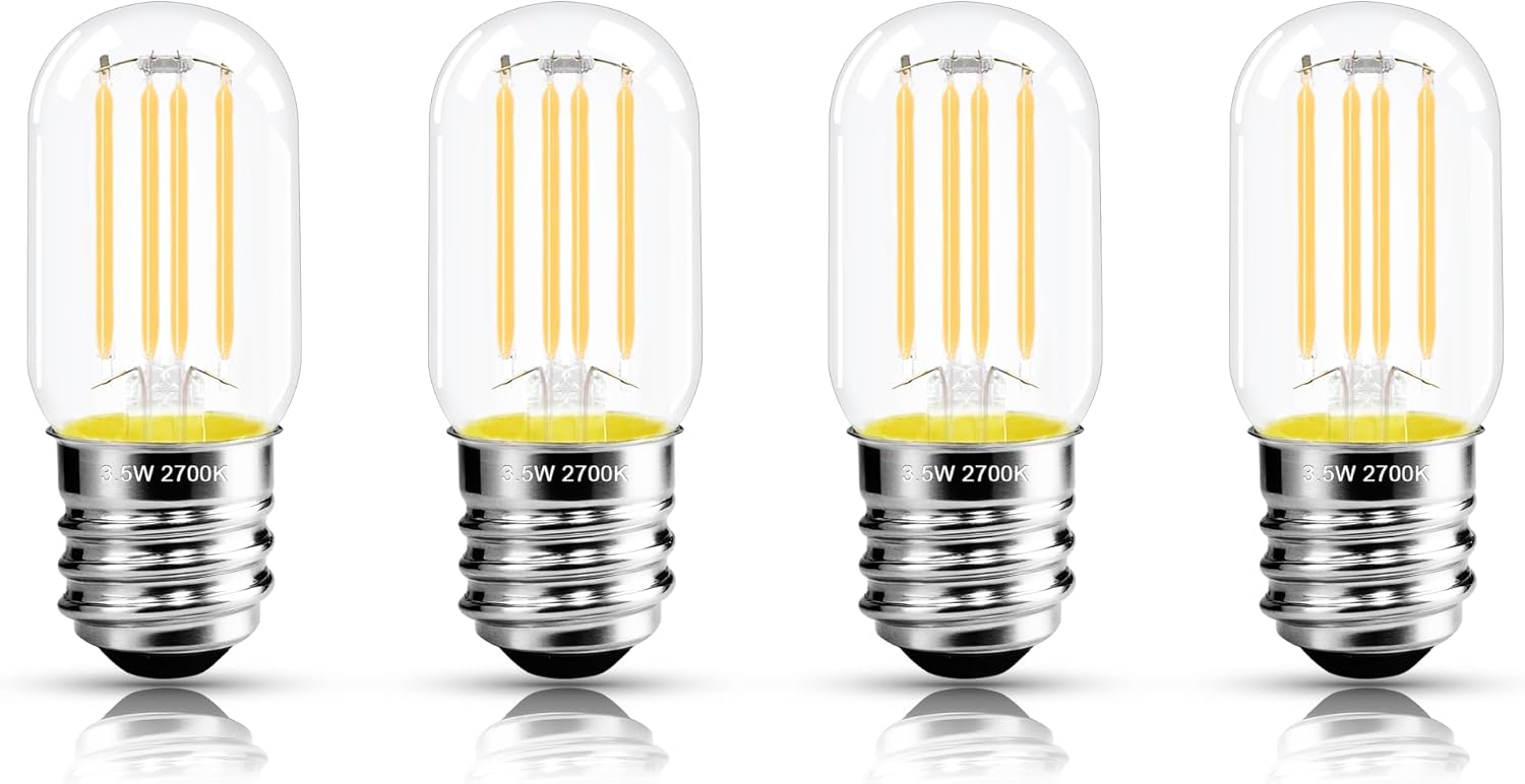 2.5 Inch E17 Intermediate Base LED Filament Bulb 360 Lumens, 2700K Soft White Dimmable Appliance Bulb AC 120V, UL Certified T8 Microwave Light Bulbs Under Hood for Refrigerator Stove 4Pack