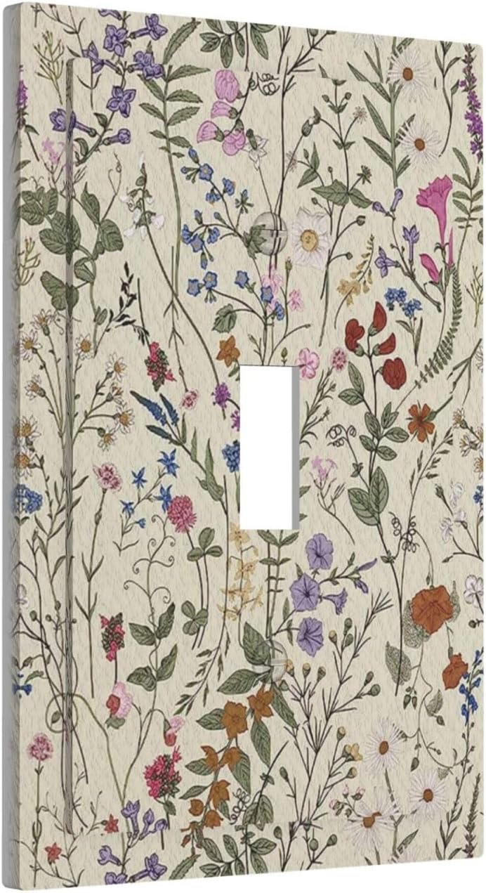 Beige Background Boho Flowers Plant Leaf 1 Gang Light Switch Covers Single Toggle Wall Plate Decorative Switchcover Electrical Switchplate for Country Bathroom Bedroom Decor