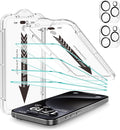EZ-GLAZ- 4 Pack for iPhone 15 Pro Screen Protector [6.1"] With 2 Pack Camera Lens Protector, 9H+ Hardness 12FT Military Grade Shatterproof Scratch Resistant Durable Tempered Glass Film with Flawless Fit Kit, HD Clear
