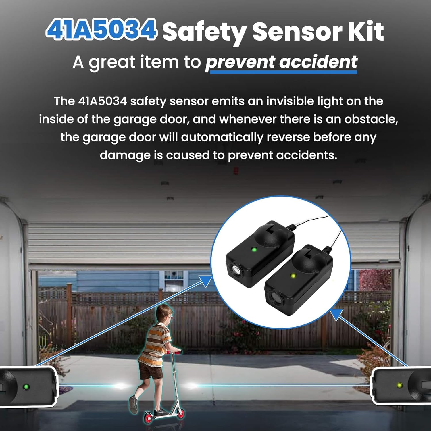 41A5034 Garage Door Sensor Replacement Compatible with Liftmaster, Craftsman, Chamberlain Openers Made After 1997, 41A5034 Garage Safety Sensor Kit Replace G801CB-P, No Bracket