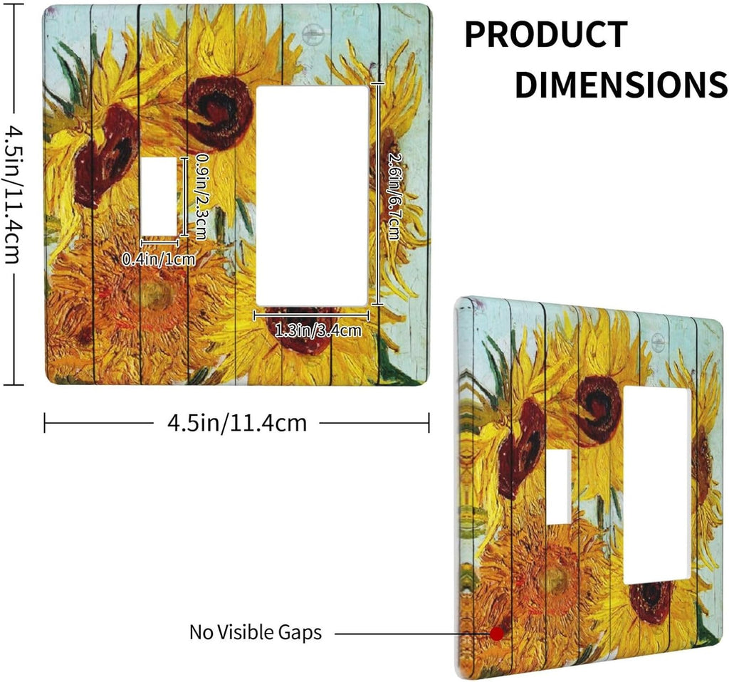 Outlet Covers Sunflowers Oil Paintings Wood Floral 1 Toggle 1 Rocker Combination Decorative Wall Plate Electrical Switch Plates Light Switch Cover Plate For Farmhouse Bed Room Decor