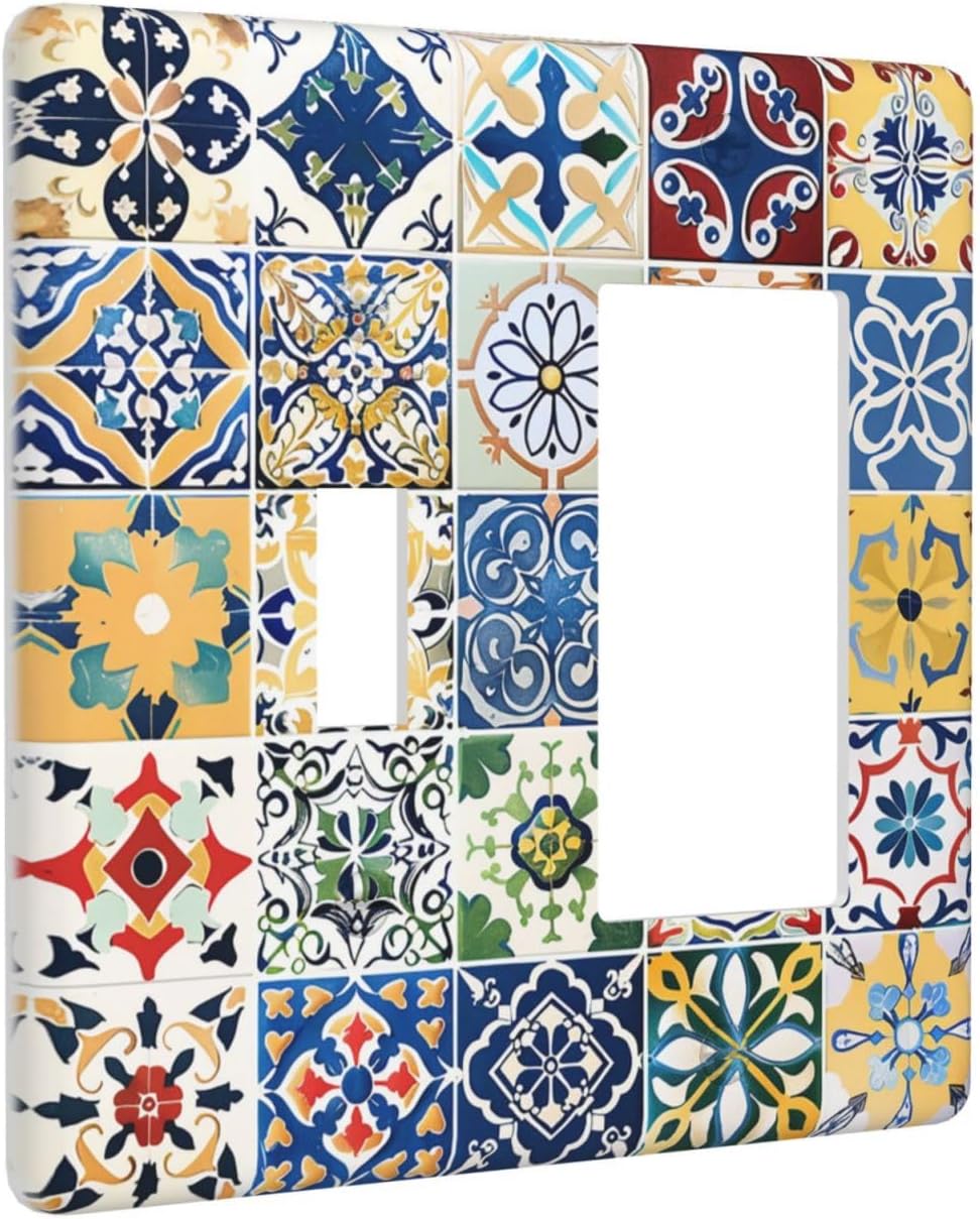 Outlet Covers Moroccan Traditional Mexican Talavera Til 1 Toggle 1 Rocker Combination Decorative Wall Plate Electrical Switch Plates Light Switch Cover Plate for Kitchen Home Decor