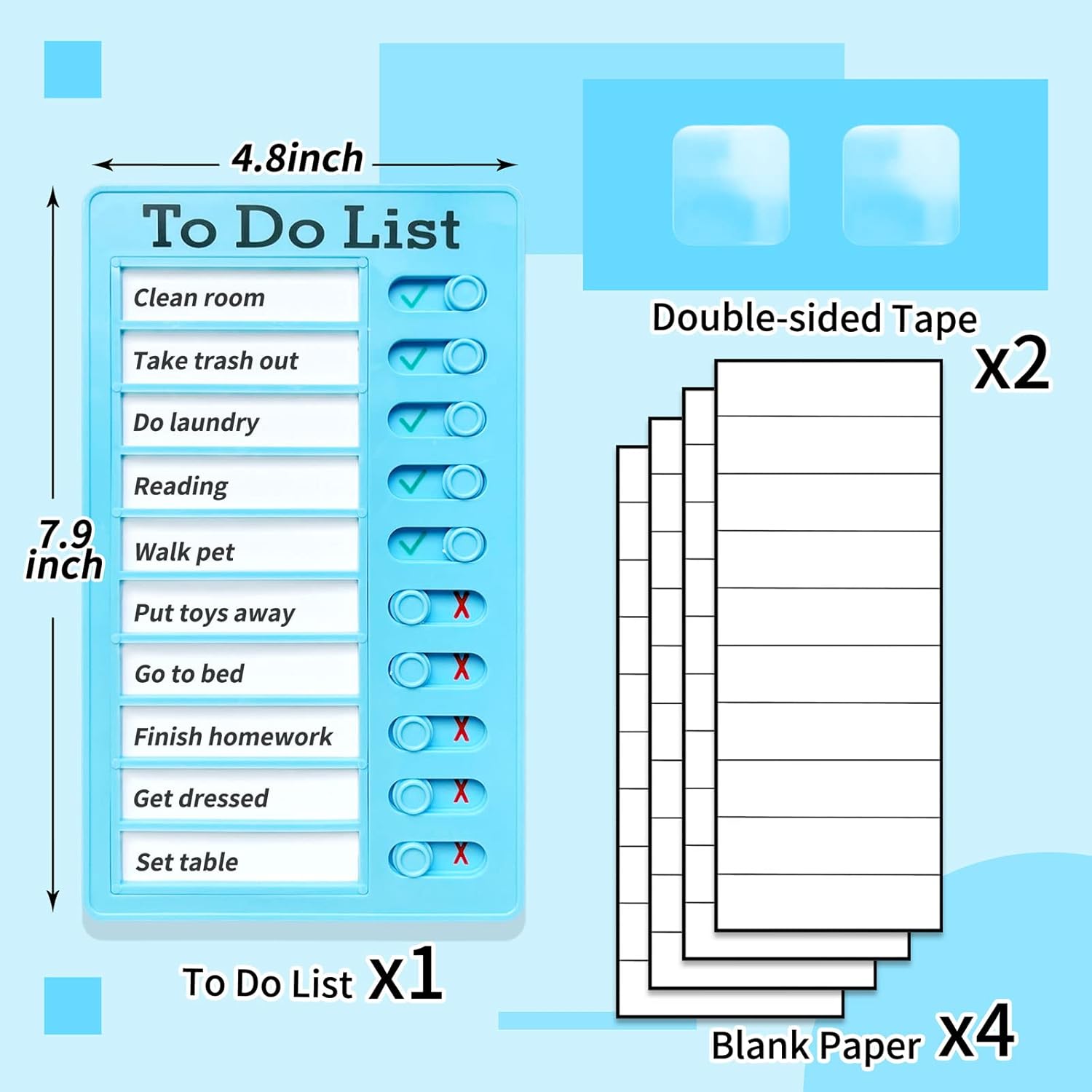 Chore Chart for Kids,To Do List, Daily Routine Chart, and Schedule Board-Checklist and Portable Memo for Efficient Task Management and Planning (blue)