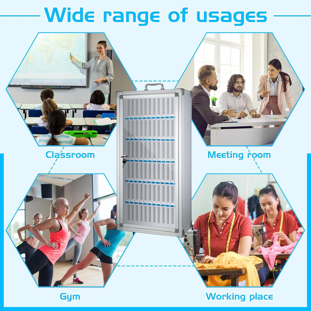 Amylove 72 Slots Cell Phone Locker Cabinet Aluminum Alloy Pocket Chart Storage Locker Box Cabinet Wall-Mounted Cell Phones Storage Box with Handle for Office Classroom Gym (White)