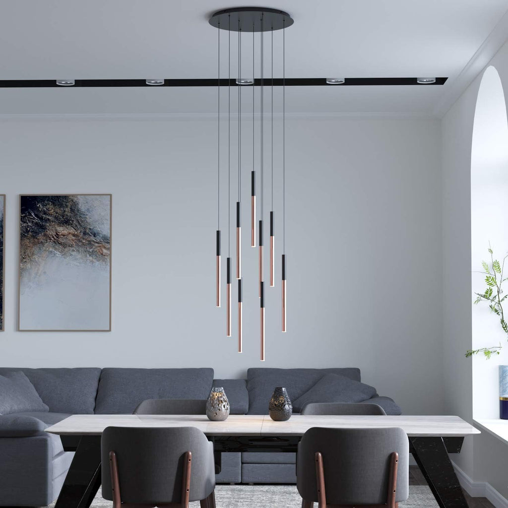 ALTAIR 9 Mini Pendant Lighting Black-Copper - LED Hanging Light Fixture for Kitchen Island, Bar, Foyer - Cluster Pendants - Dimmable, Adjustable Wire, Lamp Bulb Included