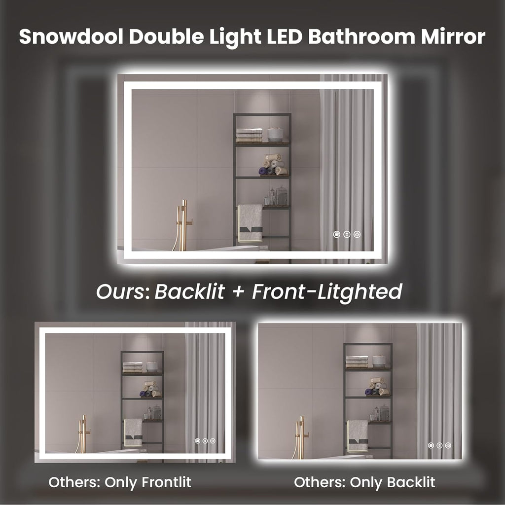 40"X28" LED Bathroom Mirror with Front Lights and Backlit, Anti-Fog, Dimmable, Shatter-Proof Tempered Glass, Lighted Bathroom Vanity Mirror for Wall with 3 Colors, Memory Function