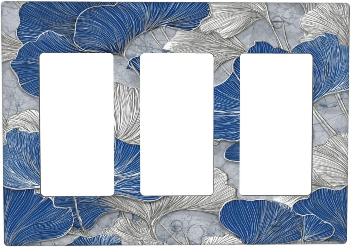 Abstract Blue Marble Plant Leaves 3 Gang Triple Rocker Decorative Light Switch Covers Electrical Faceplate Switch Plates for Bathroom Kitchen Home