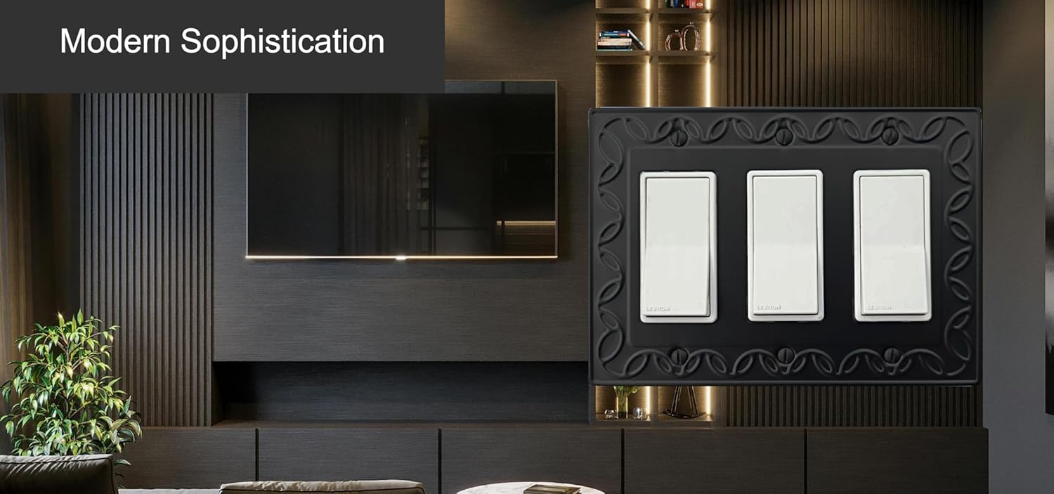 Triple Decorator Light Switch Cover NovaBloom Metal Wall Plate, 2-Pack Black 3 Gang Triple Rocker, Receptacle Dimmer Switch Cover GFCI Outlet Decorative Wallplate, Durable