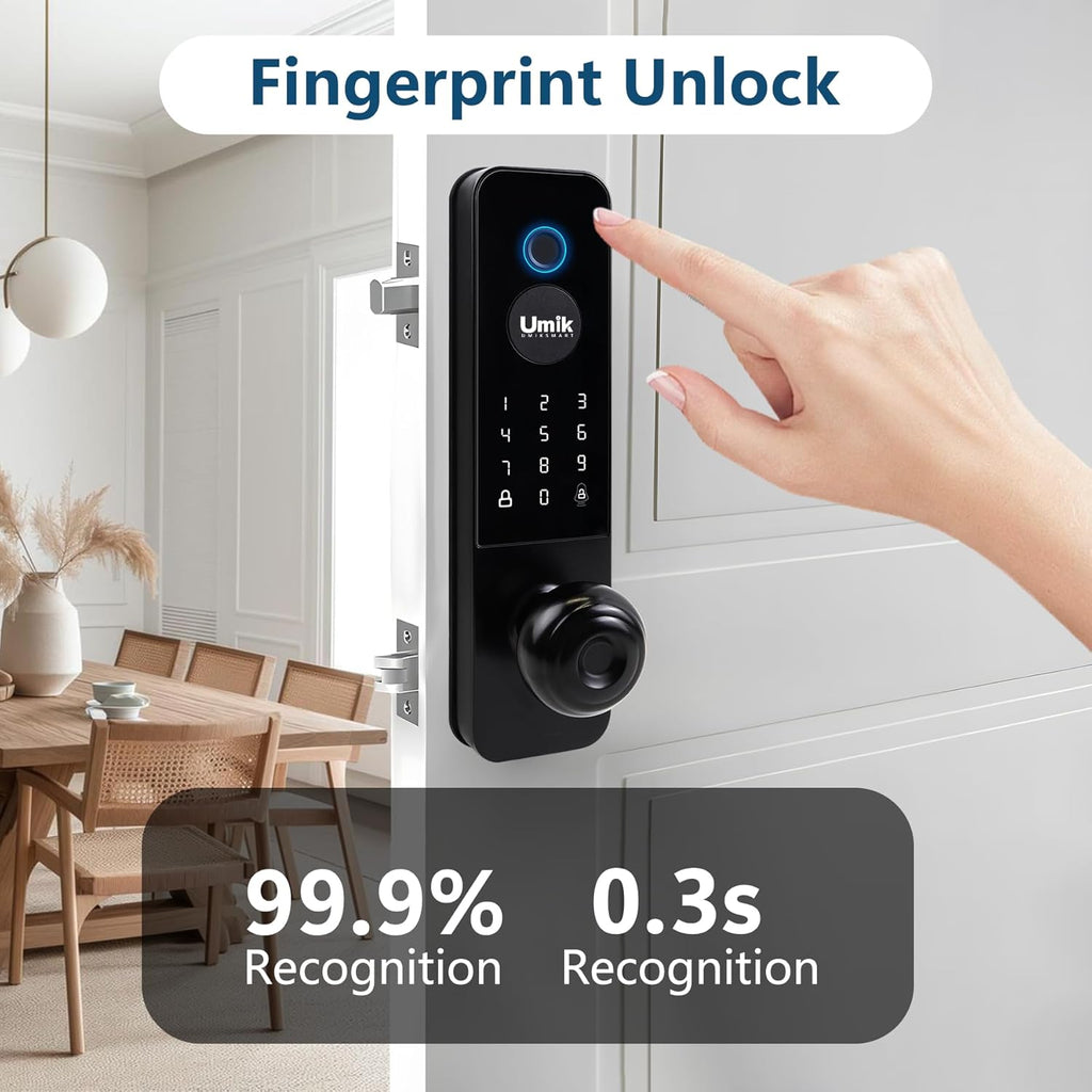 Smart Door Lock, Keyless Entry Fingerprint Door Lock with Knob, Electronic Smart Door Knob with Digital Keypad, App Remote Control, WiFi Smart Deadbolt Lock for Front Door, Matte Black